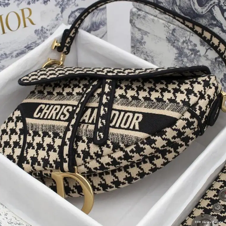 Cheap Houndstooth Bag Saddle Dior Motif Christian Canvas Black 0531 Luxury